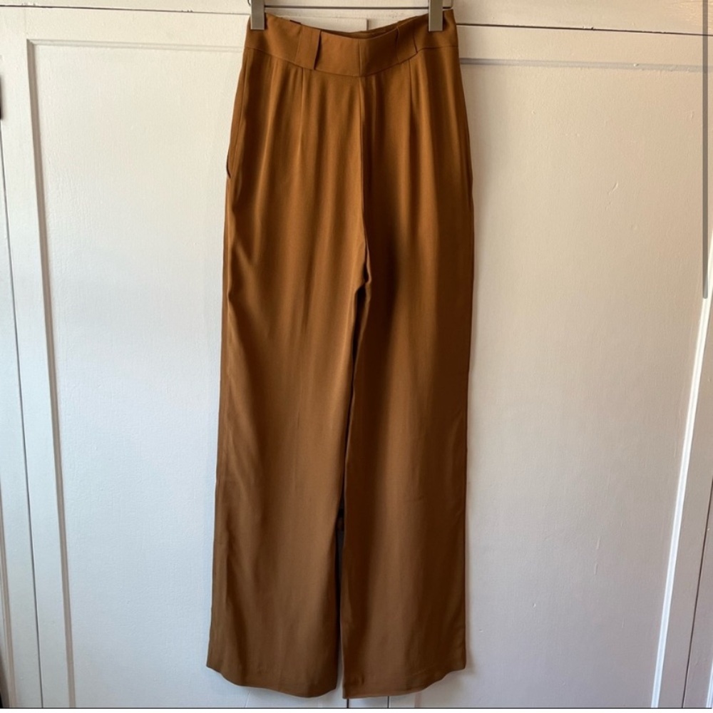 Massimo Dutti High Waisted Palazzo Trousers Golden Brown 4
